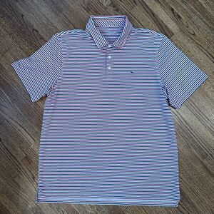 Vineyard Vines Performance Polo Men XL Red White Blue Stripe Golf Stretch Shirt